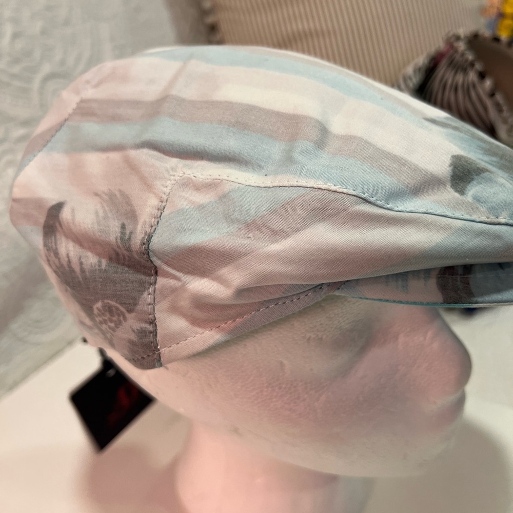 News boy Teal, Gray and White Striped Cap
